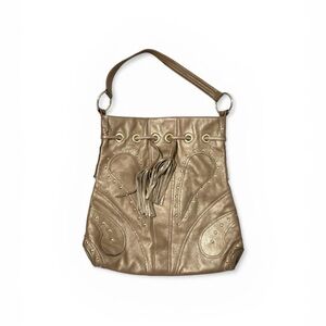 Metallic Gold Shoulder Bag with Tassel Detail
